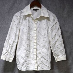 Lafayette 148 Ivory Textured Cotton Blend Button-Up Shirt 10